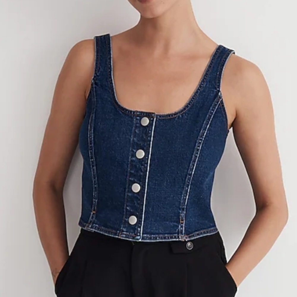 Madewell Denim Seamed Vest Top in Demoss Wash